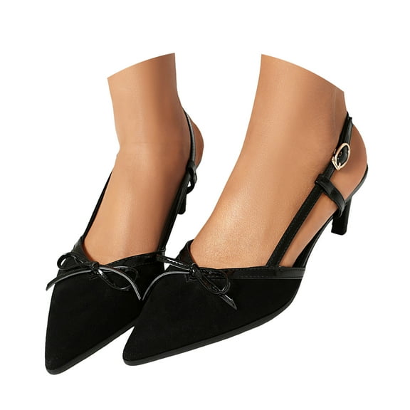 IUJSOY Womens Kitten Heels Closed Pointed Toe Slingback Sandals Summer Casual Work Dress Shoes