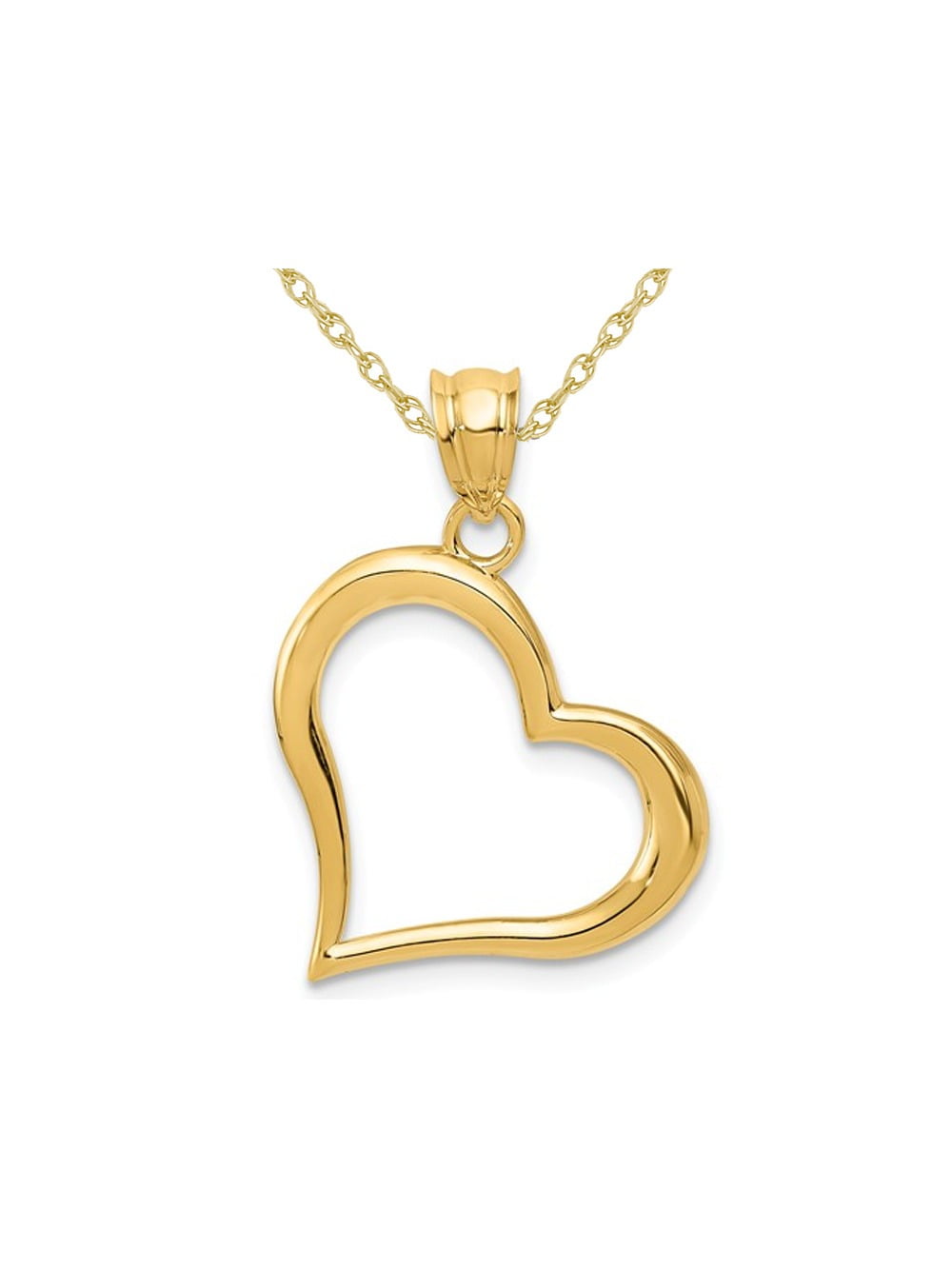 14K Yellow Gold Open Heart Pendant Necklace with Chain