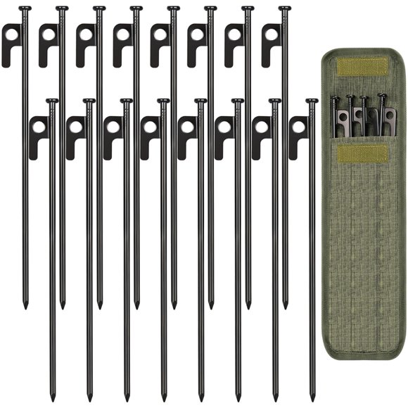 Estacas para Tienda DkOvn de Acero Forjado de Alta Resistencia 12 cm Paquete de 16 con Bolsa