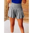 thumbnail image 2 of Pantalones cortos metálicos brillantes para mujer, pantalones cortos de entrenamiento plisados, sueltos, informales, de cintura alta, para playa, 2 of 8