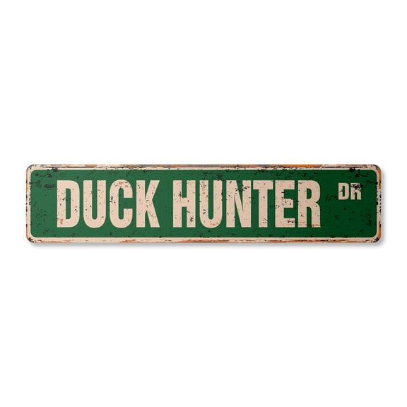 DUCK HUNTER Vintage Aluminum Street Sign hunting shot gun decoy Metal Sign rustic metal tin | Indoor/Outdoor | 18" Wide