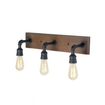 LNC 22-in 3-Light Brown Wood and Matte Black LED Farmhouse Vanity Light for Bathroom