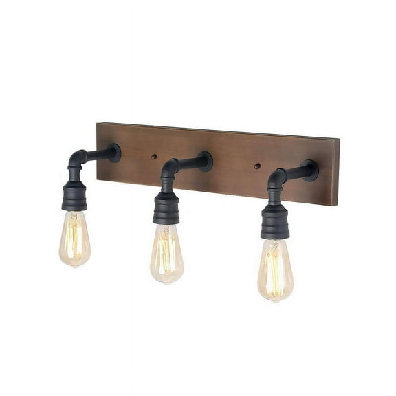 LNC 22-in 3-Light Brown Wood and Matte Black LED Farmhouse Vanity Light for Bathroom