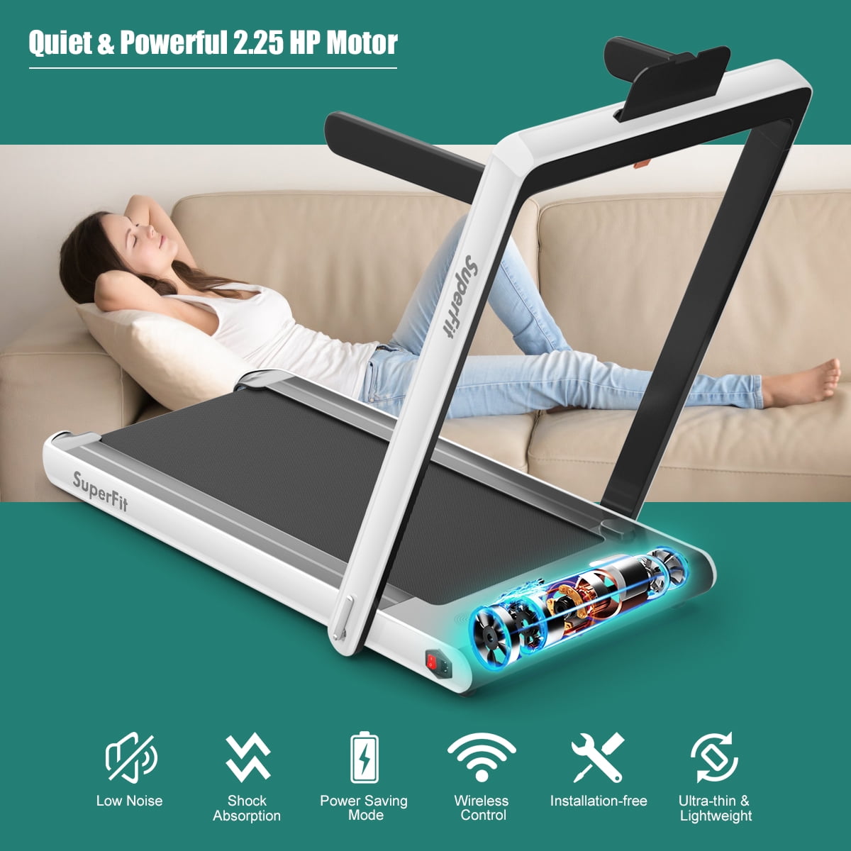 Gymax 2 in 1 Folding Treadmill 2.25HP Running Machine w/ Dual Display White