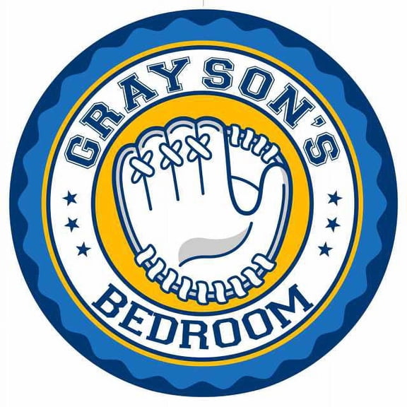 GRAYSON'S Baseball Glove Bedroom 14" Round Metal Sign Boys Room 100140029219