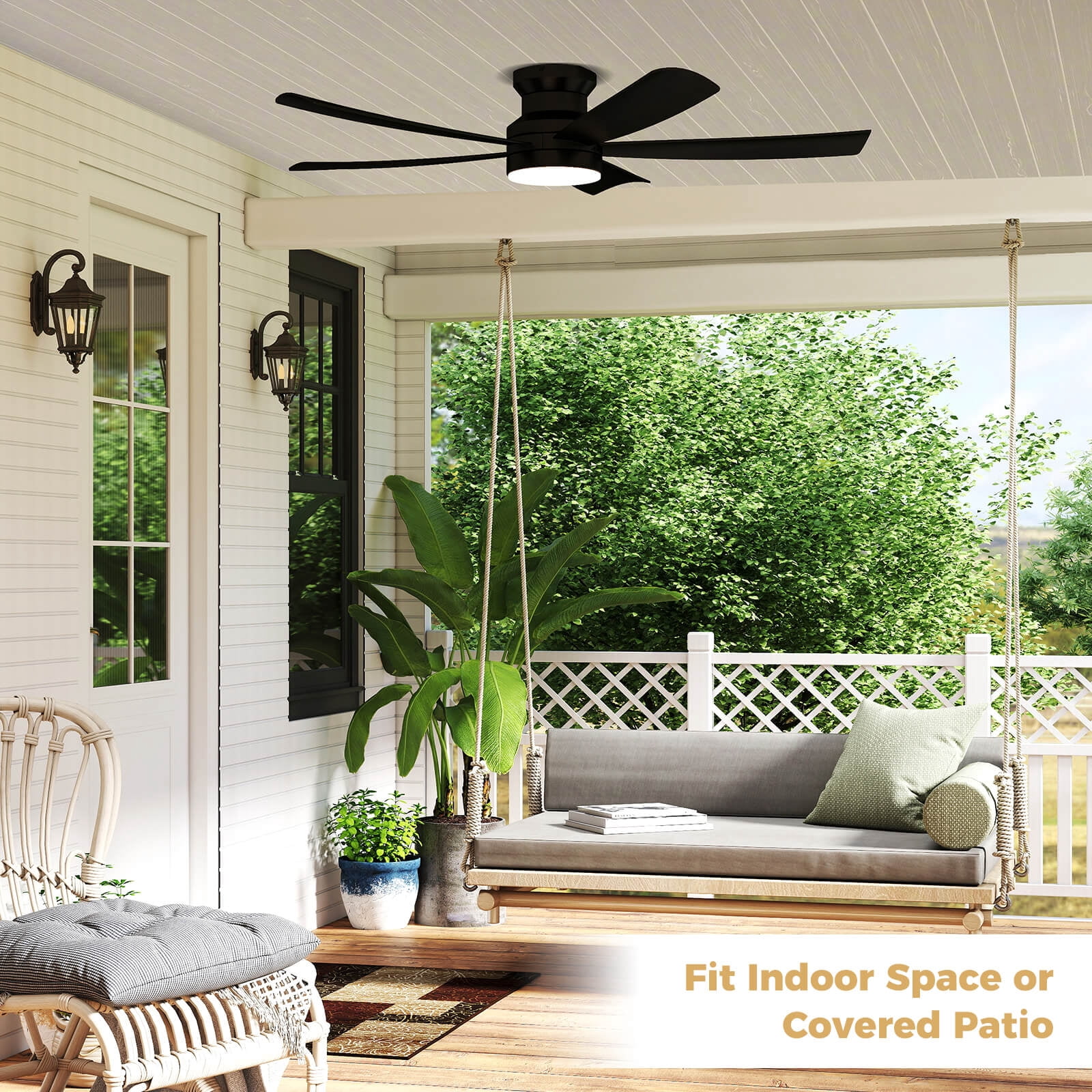 Costway 52" Ceiling Fan with Lights and Remote Control & Quiet Reversible Motor Black