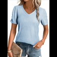 thumbnail image 1 of Top de Punto Texturizado de Color Liso con Mangas Abullonadas y Cuello en V en Azul XL, 1 of 5