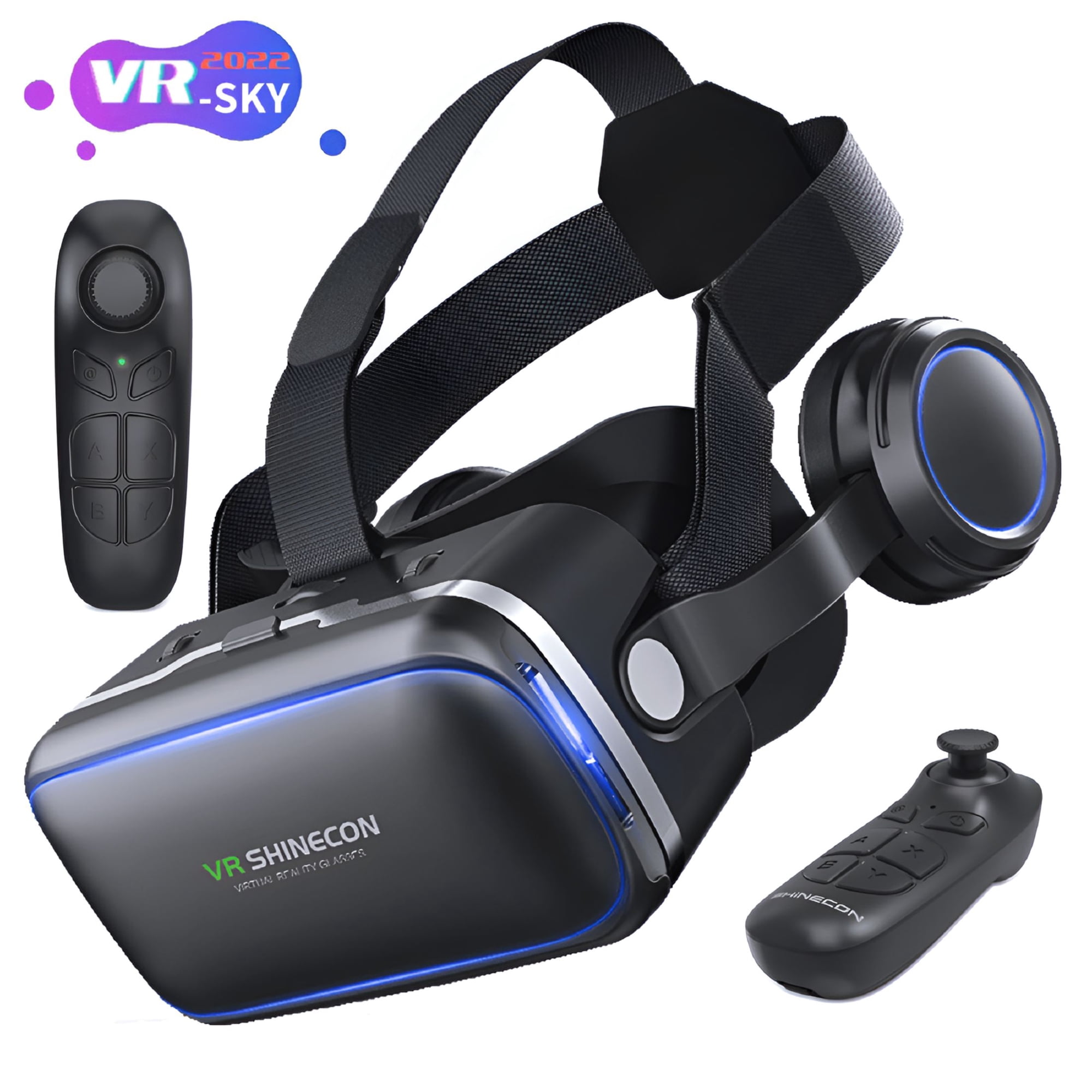 GJX 2026 New Upgraded Version Vr Glasses with Remote Controller, 3D Glasses Virtual Reality Headset for Vr Games & 3D Movies, Eye Care System for Android Smartphones 3D Vr Glasses (Black)