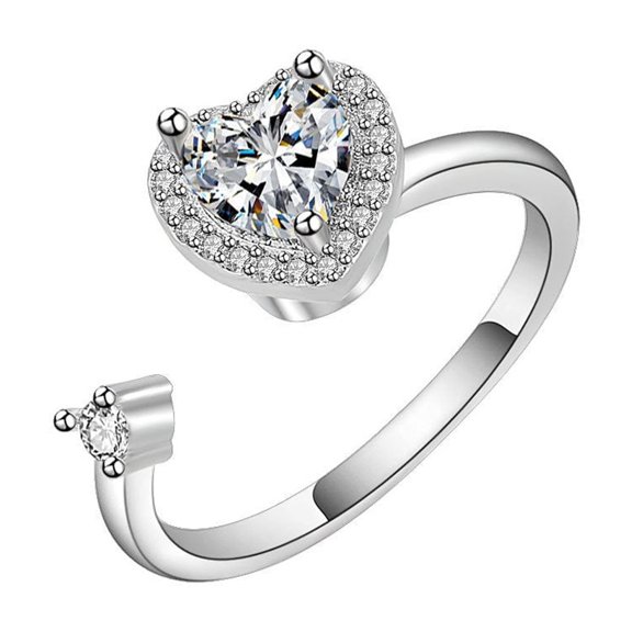 Heart Shaped Rotating Ring Copper Zircon Adjustable Jewelry