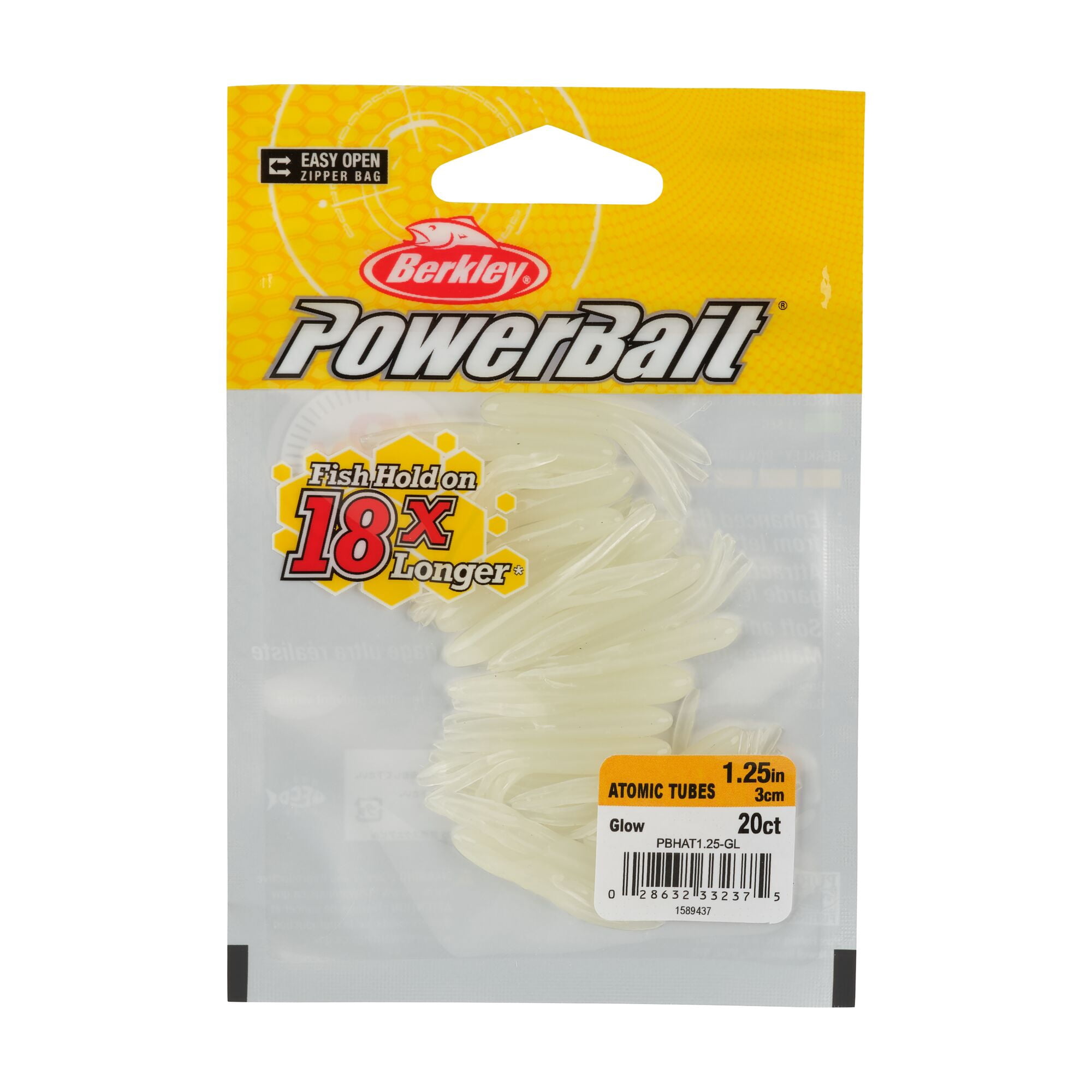 Berkley PowerBait® Atomic Tubes, 1.25 in, Tubes, Glow (20 Count)