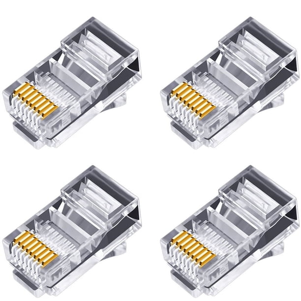 100Pcs Conector RJ45 6U Paso Chapado en Cable Ethernet MóDulo Plug Red RJ-45 Crystal Heads Cat5 Cat5E