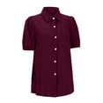 thumbnail image 4 of Duoif Womens Tops Womens Shirts Button down Dress Shirts Casual Short Sleeve Textured Collared Summer Work Blouse Camping Clothes Wine XL, 4 of 8