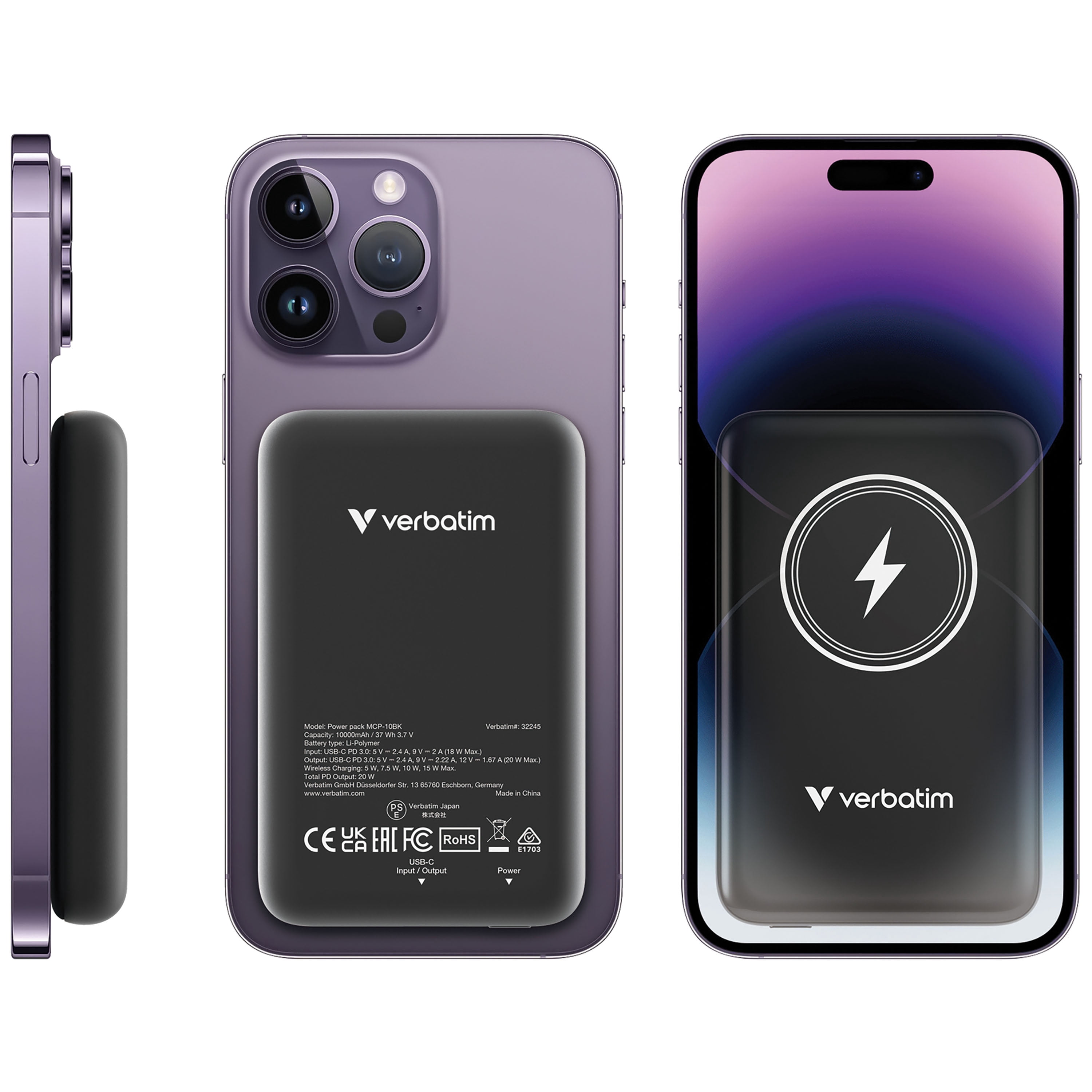Verbatim Charge 'n' Go Magnetic Wireless Power Bank 10000 mAh - Black