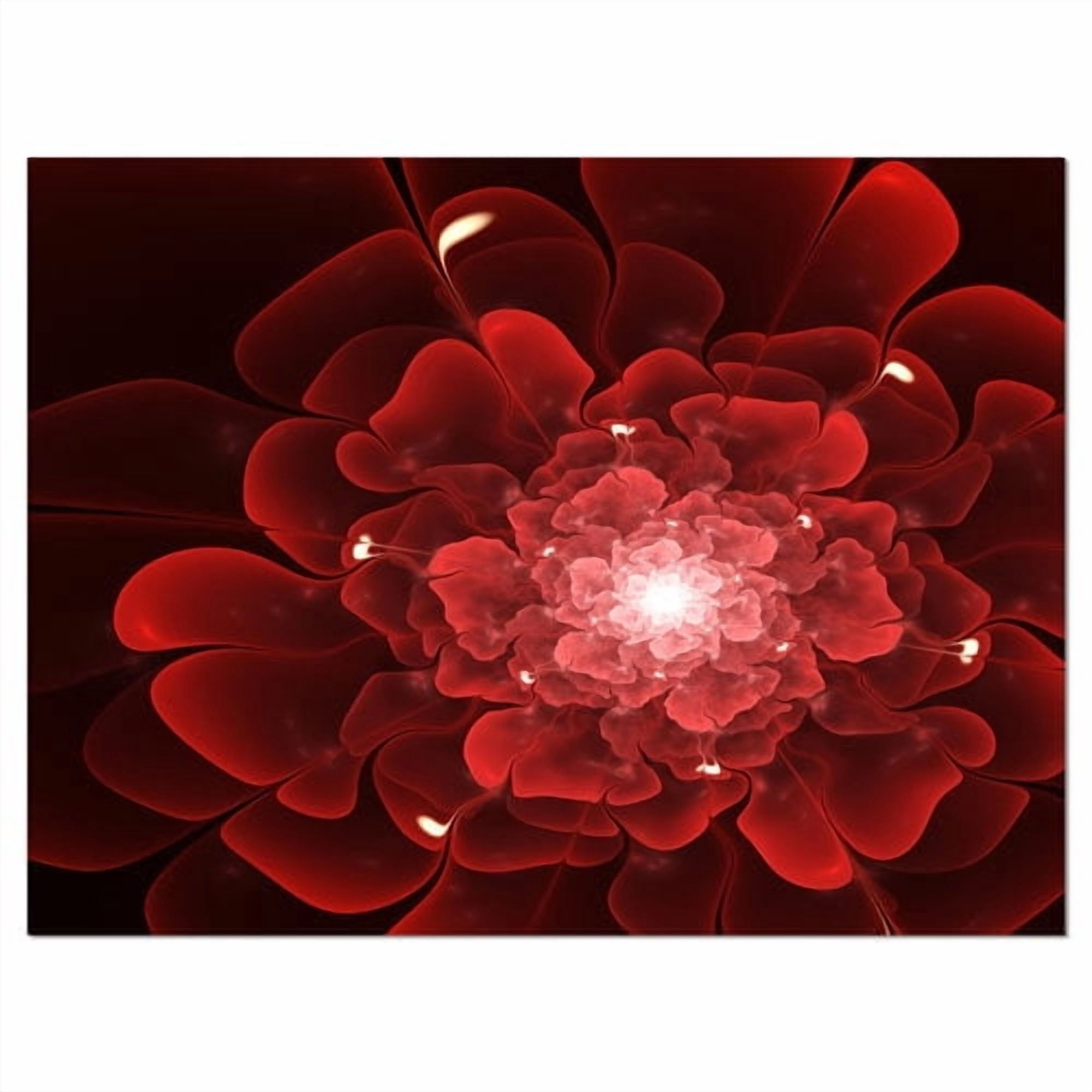 Designart 'Fractal Flower Clear Red Digital Art ' Floral Canvas Art Print