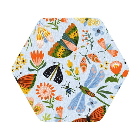 

Bingfone Insects And Flowers Personalized Coaster Set 4 For Drinks Coffee Table Bar Beer Wine Cup Coasters 4 Inch