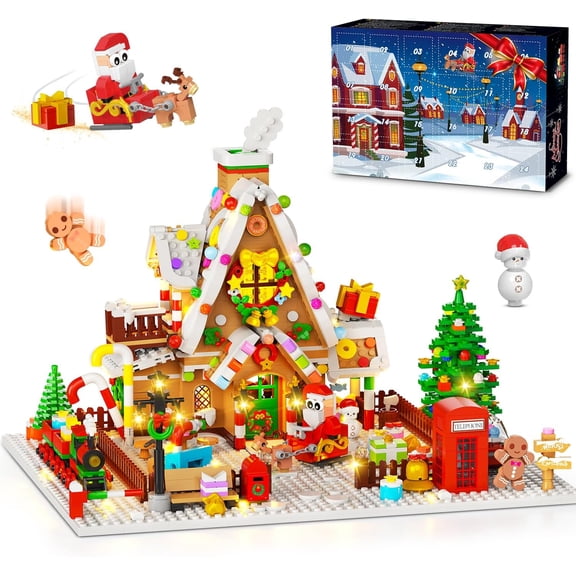 TERRAMUS Advent Calendar 2026 Christmas Gingerbread House Building Set, 1642Pcs Light-Up Village Toys with Santa & Tree, Holiday Gifts Kids Ages 6