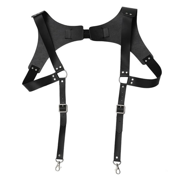 Black Vintage Leather Suspenders Braces Shoulder Strap Belt Harness For Men