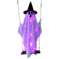 thumbnail image 2 of Halloween Decorations – 59" Hanging Ghost on Swing with LED String Lights, Outdoor Yard & Porch Prop for Haunted House Parties E, 2 of 6