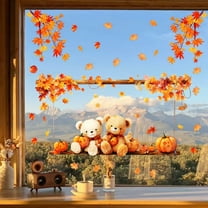 Fall Window Decals Thanksgiving Window Clings Autumn Harvest Pumpkin Anti-Collision Glass Doors Window Stickers Decals 37.8"x 34.25"
