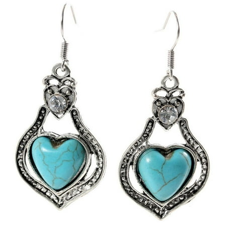 Turquoise Dangling Hook Earrings - Novadab Antique Turquoise Drop Heart Dangle Women Earrings