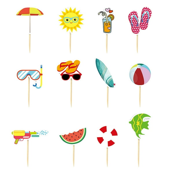 Billuyoard 12 unids/set decoraciones de cumpleaños de playa, adornos para pastel para fiesta de verano, pastel de cumpleaños decorativo Kits de decoración para fiestas