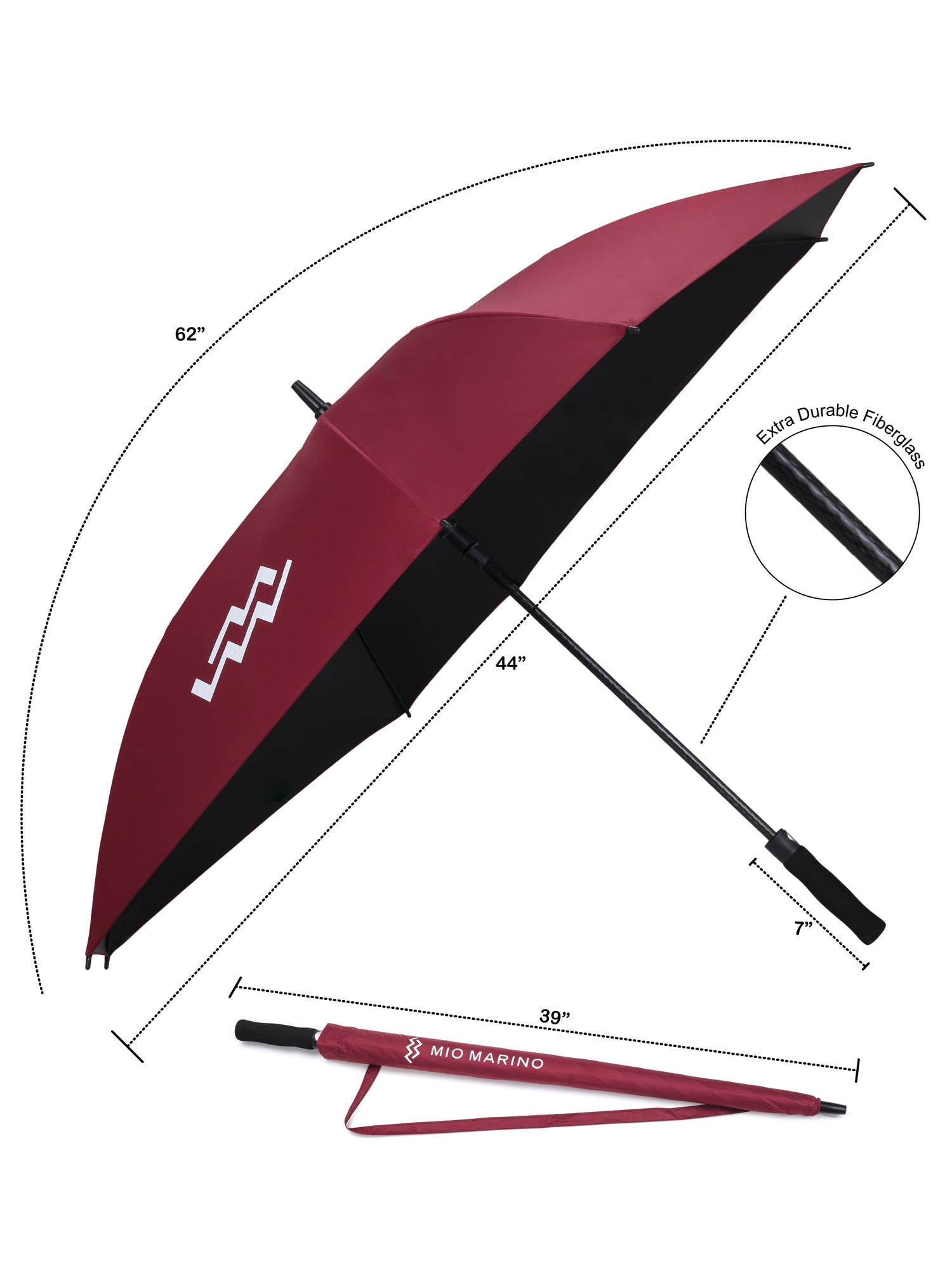 Mio Marino Extra Large 62" Automatic Open Golf Umbrella - Windproof - UV Protection- Square Umbrella for Men Women