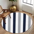 thumbnail image 3 of Navy Blue Gray Striped Large Area Rugs for Bedroom Living Room, Soft Non Slip Carpet Bedside Rug, Farmhouse Stripe Art Round Floor Cover Kitchen Accent Rug 8' for Dining Room/Office, 3 of 9