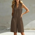 thumbnail image 6 of Ohufall Women's Jumpsuits Sleeveless V Neck Button Short Jumpsuits with Pocket Loose Comfort Summer Casual Jumpsuits, 6 of 8