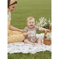 thumbnail image 4 of BemeyourBBs Infant Baby Boy Mama's Boy Outfit Newborn Boys Summer Clothes Waffle Knit Stripe Letter Embroidery Short Sleeve Romper Elastic Waist Shorts 2 Piece Set, 4 of 9