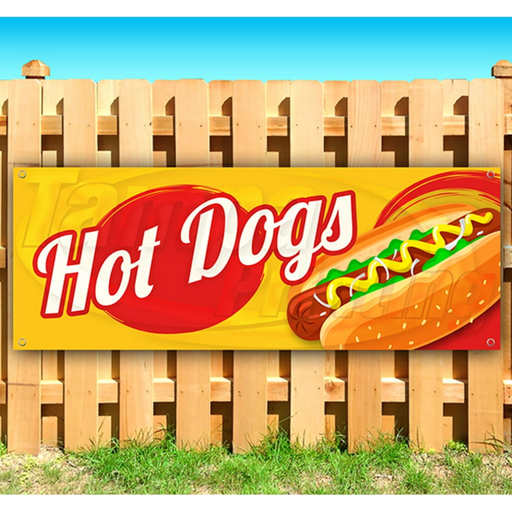 HOT DOGS 13 oz heavy duty vinyl banner sign with metal grommets, new