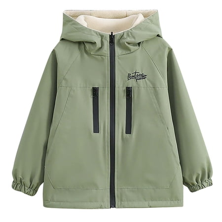 bbymog Baby Rain Jacket Winter Outdoor Waterproof Fleece Lined Jackets with Hood Long Sleeve Thick Warm Rain Coats for Girls Army Green 9 Years
