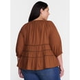 thumbnail image 3 of Terra & Sky Women's Plus Button Front Swing Top with Elbow Length Sleeves, Sizes 0X-5X, 3 of 5
