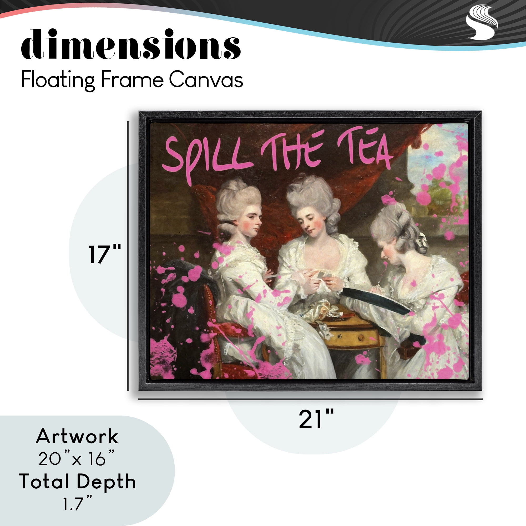 Stupell Industries Spill The Tea Iconic Ladies Black Framed Floater Canvas Wall Art, design by Grotto Studios