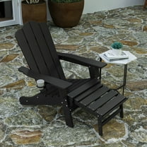 Merrick Lane Adirondack Chair with Cup Holder and Pull Out Ottoman, All-Weather HDPE Indoor/Outdoor Lounge Chair in Black