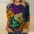 thumbnail image 2 of Penkiiy Blouse Carnaval pour Femmes Mardi Gras Mode Imprimée Décontractée Col Rond Manches 3/4 T-shirt Blouse m Multicolore, 2 of 5