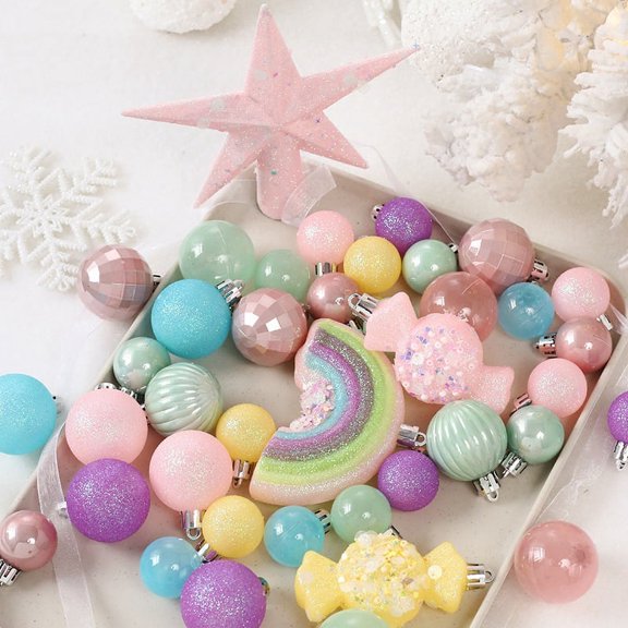 Christmas Tree Ornaments Rainbow Color Ball Set with -Star Shatterproof Hanging