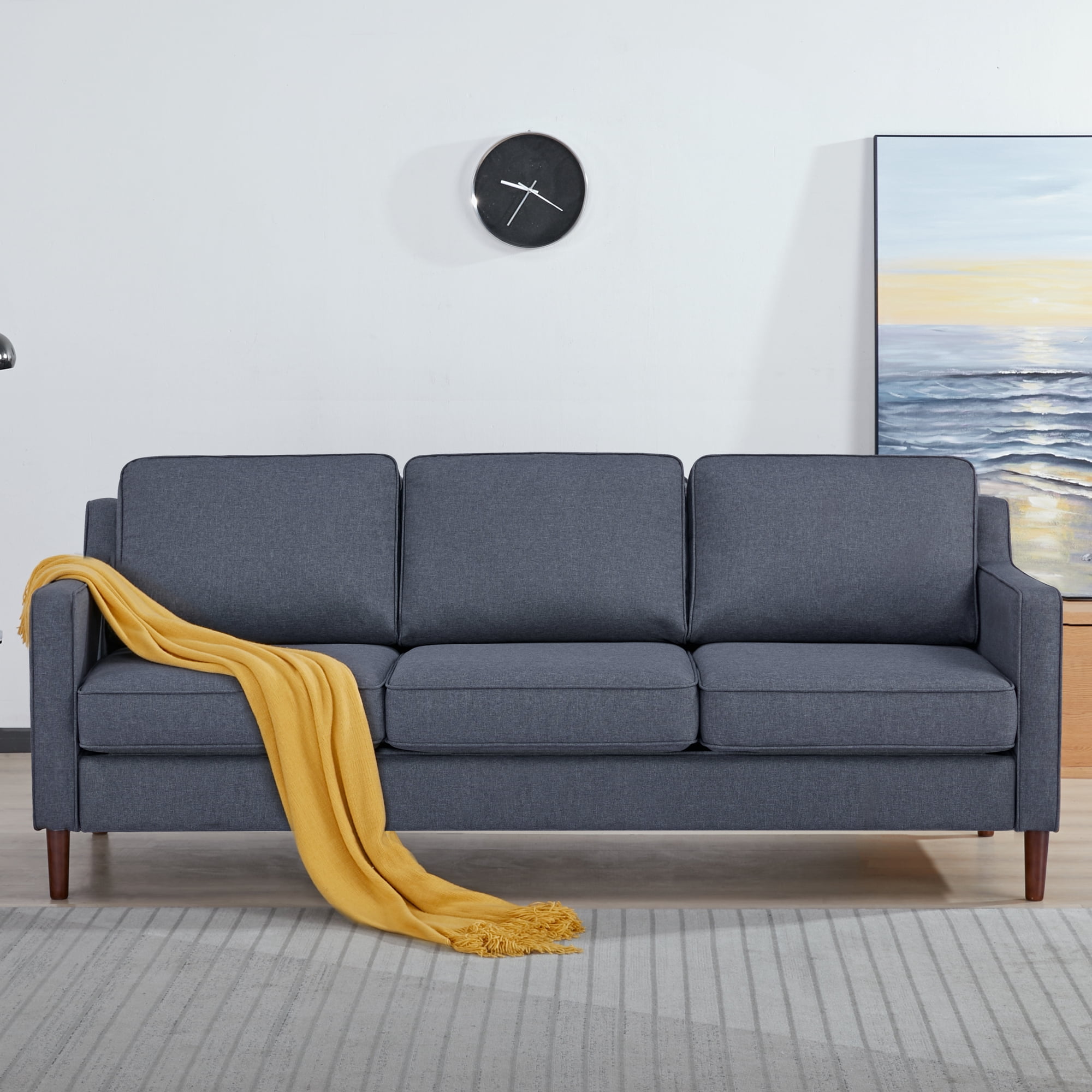 A&D Home Sedona Dark Gray Faux Linen Modern Sofa, Upholstered Contemporary Couch