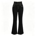 thumbnail image 4 of Women's Smoked High Waist Flare Jeans Vintage Washed Stretch Denim Bootcut Pants with Pocket Slim Fit Y2K Casual Streetwear Jeans Black, 4 of 5