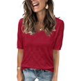 thumbnail image 1 of Arach&Cloz Women's V-Neck Short Sleeve Special Rib Knitted Pattern Casual Tops Sweater Spring Summer 2025, 1 of 6