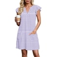 thumbnail image 5 of Levmjia Women's Gingham Dress Summer Sleeveless V Neck Casual Shift Dress with Pockets Cute A Line above Knee Length Dress for Women Daily Vacation Beach Sundress, 5 of 6