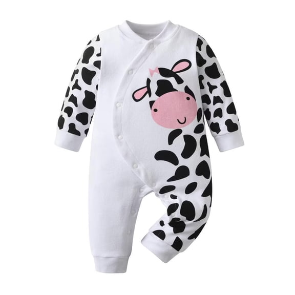 Infant Baby Boy Girl Clothes Cow Cartoon Long Sleeve Romper Jumpsuits Outfits 0-3 Months