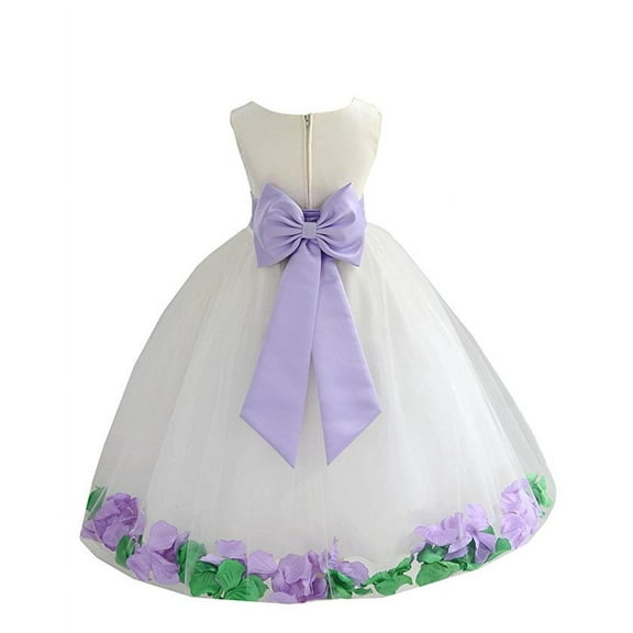 Ekidsbridal Ivory Tulle Multi-Colored Mixed Rose Petals Flower Girl Dress Wedding Pageant Birthday Party Baptism Junior Bridesmaid Communion 302T S