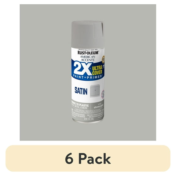 (6 pack) Stone Gray, Rust-Oleum American Accents 2X Ultra Cover Satin Spray Paint-355085, 12 oz