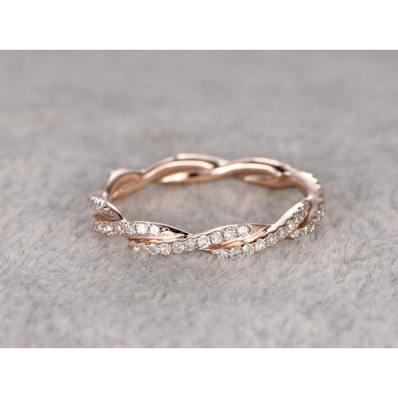 0.50 Carat ring Anniversary Ring Band with Diamonds Stackable Twisted Band with 18k Gold Plating