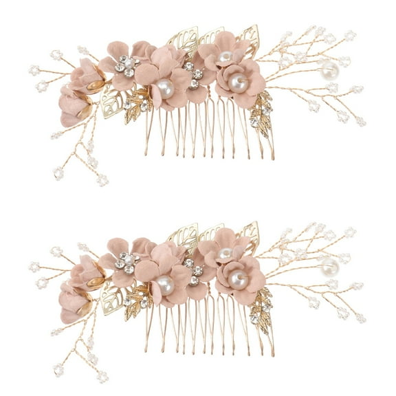 2pcs Fashion Hair Comb Crystals Headdress Alloy Rhinestone Bridal Hair Accessories Hair Decoration (Pink)