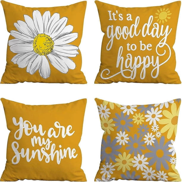 Pillow Covers 18x18 Set of 4, Yellow Decor Pillows Decorative Throw Pillow Covers for Couch Sofa Indoor Outdoor Pillow Covers Farmhouse Yellow Pillow