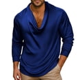 thumbnail image 3 of Zivyakyron Cowl Neck Mens Tops Fall Long Sleeve Satin Casual Soft Pullover Solid Shirt Going Out Loose Blue 2XL, 3 of 6