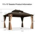 thumbnail image 6 of PURPLE LEAF 11' X 13' Outdoor Hardtop Gazebo Patio Wide Aluminum Frame Metal Double Roof with Heavy Duty Netting and Curtains for Permanent Hard Top Pavilion Screen, Khaki, 6 of 9
