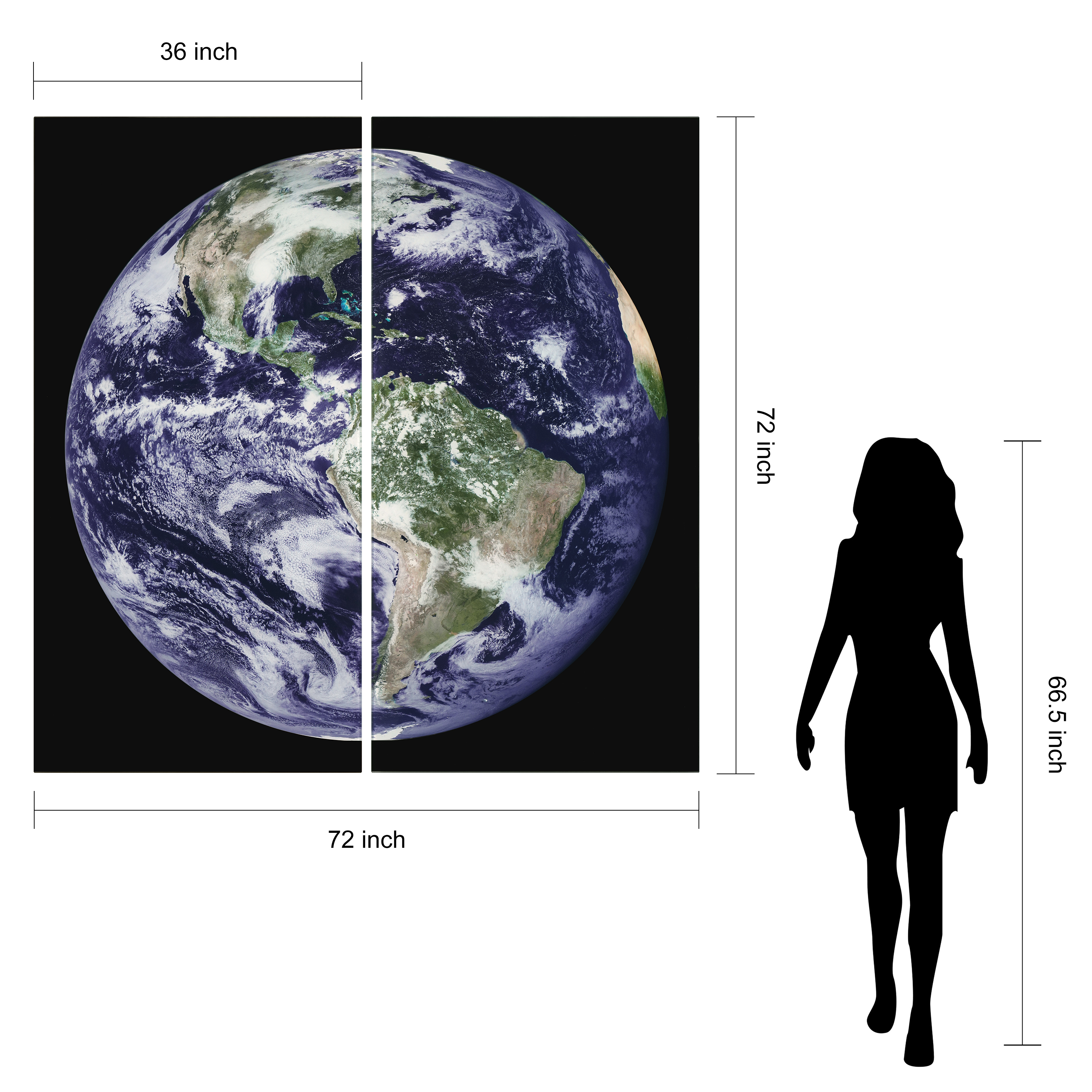 "Terra" Oversized 72"x 36" Frameless Free-Floating Reverse Printed Tempered Art Glass Panels Set
