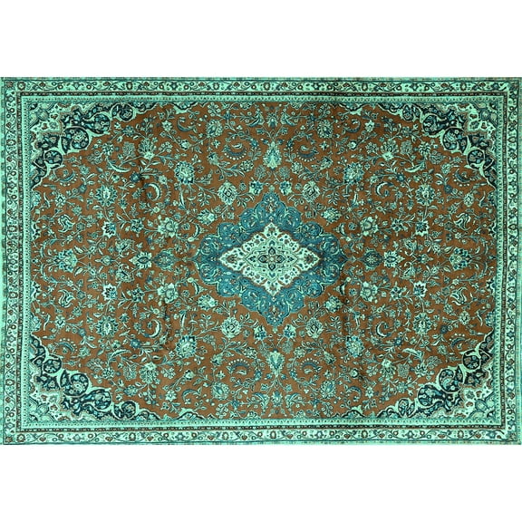 Ahgly Company Machine Washable Indoor Rectangle Persian Turquoise Blue Traditional Area Rugs, 5' x 7'